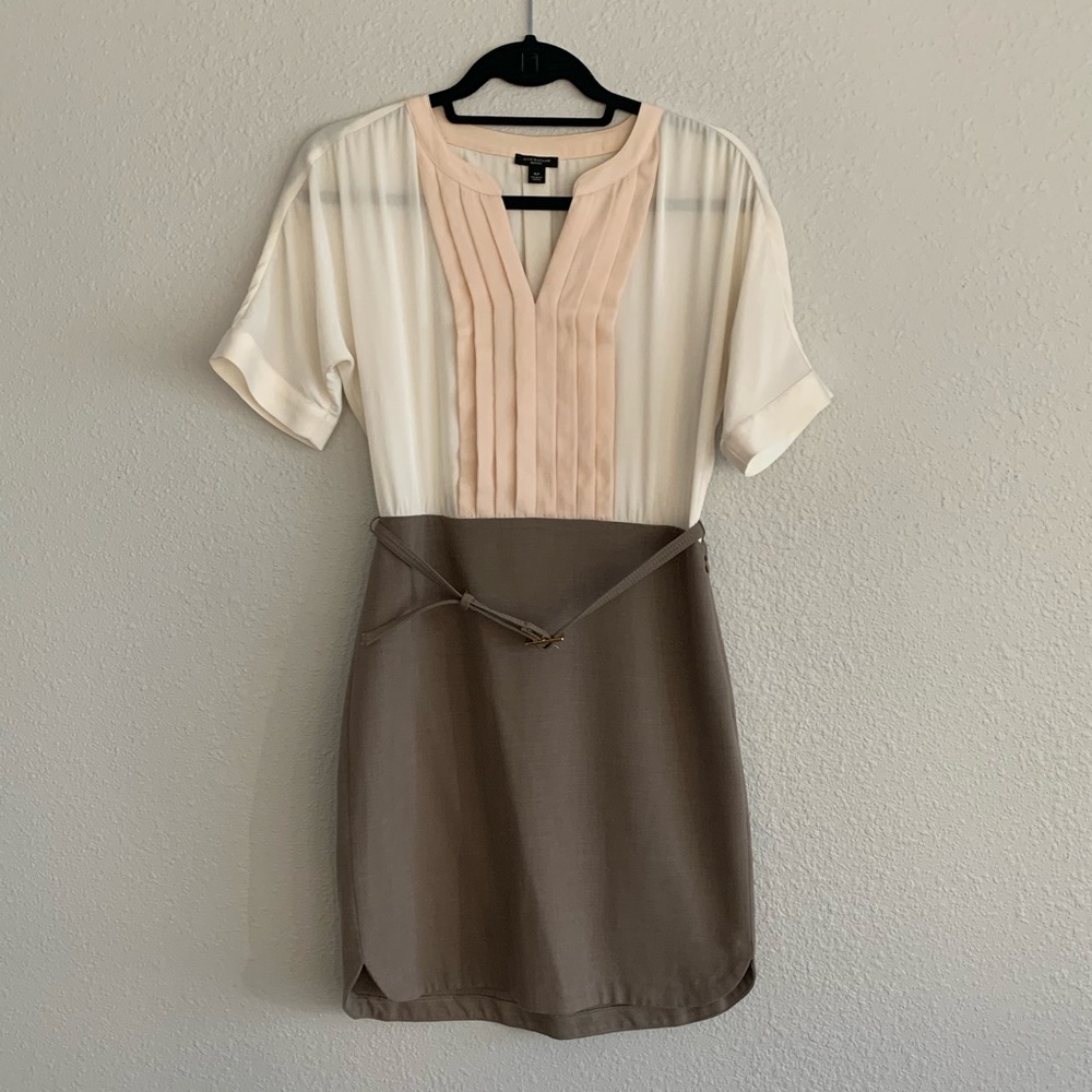 Ann Taylor Pettit • Size 4P • has side zipper & belt • Cream, Pale Pink & Taupe